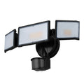 White or black LED security flood light with motion sensor for outdoor wall or ceiling mounting