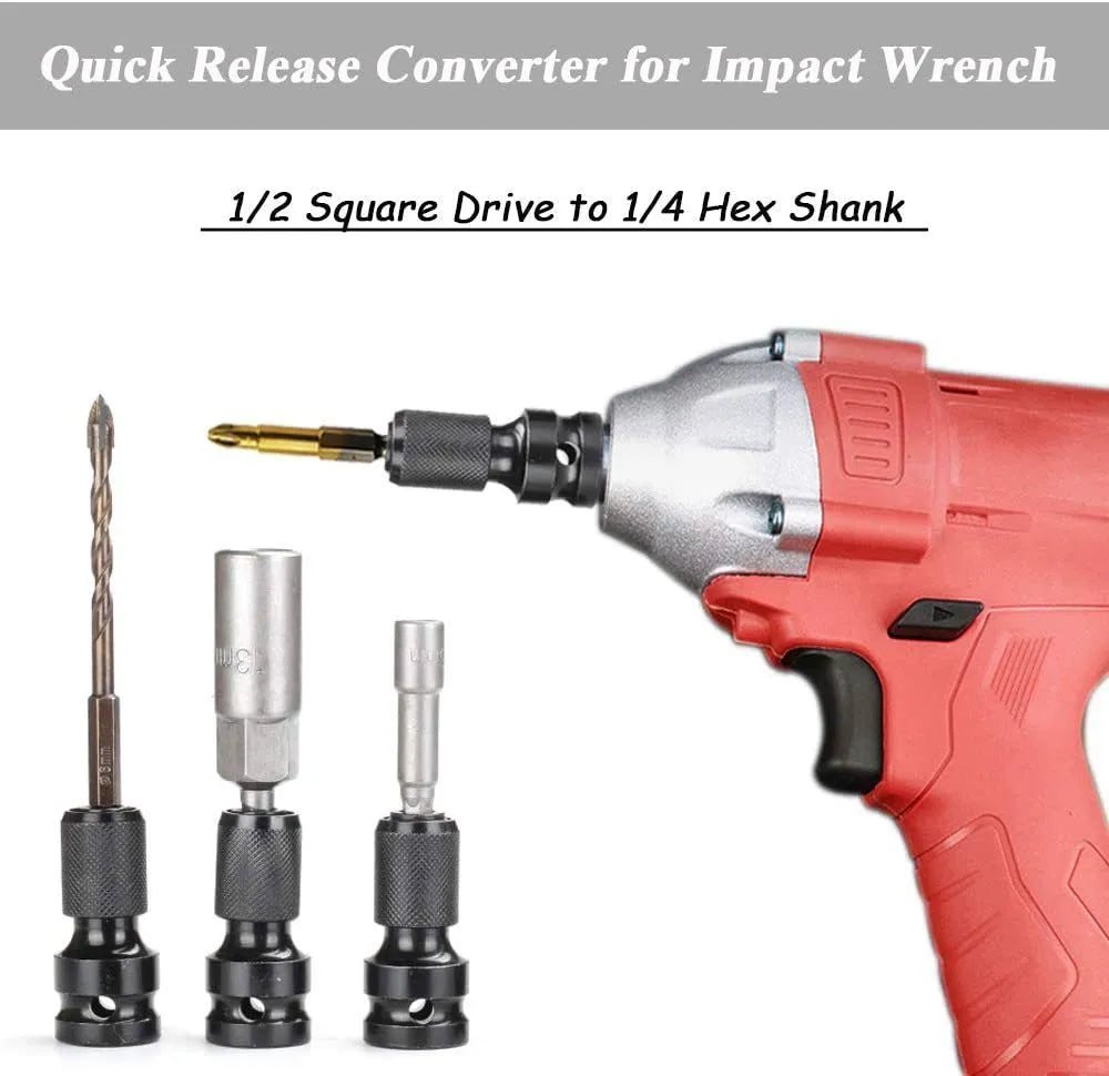 No. 45 steel telescopic bit holder with hexagonal handle for 1/2" to 1/4" drive conversion.