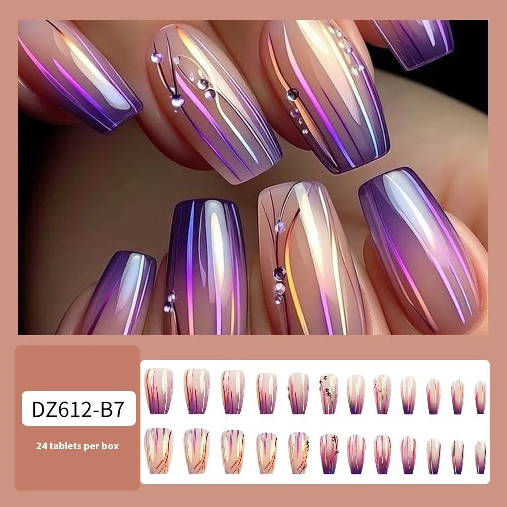 Magic Purple Line Streamer Gradient nail stickers with starry sky pattern and jelly glue bottle