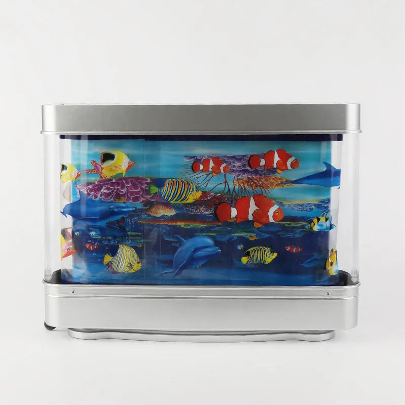 LED aquarium night lamp with plastic shell, fish design, 5W power, IP43 rating, and 30cm x 7cm x 23cm size