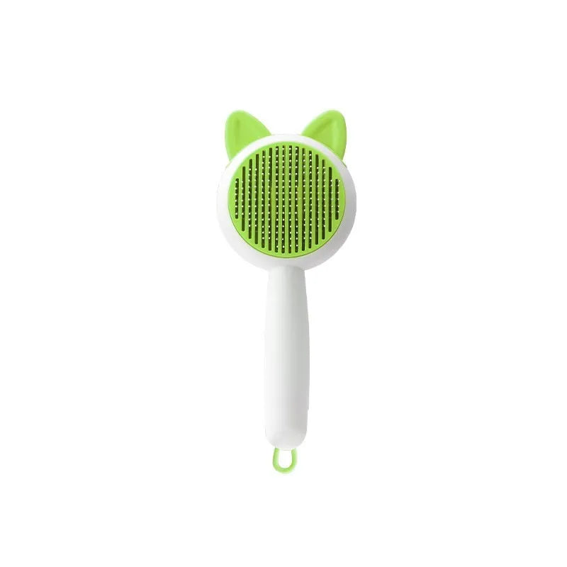 Greenish white self-cleaning pet grooming comb with stainless steel teeth for cats and dogs