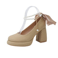 Women's beige Mary Jane shoes with chunky heel and ankle-strap buckle