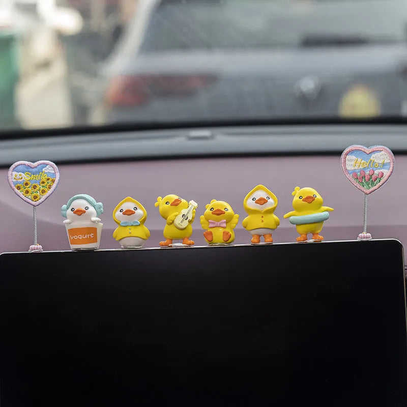 PVC cartoon duckling car decoration set with six small ducks and one hello sign
