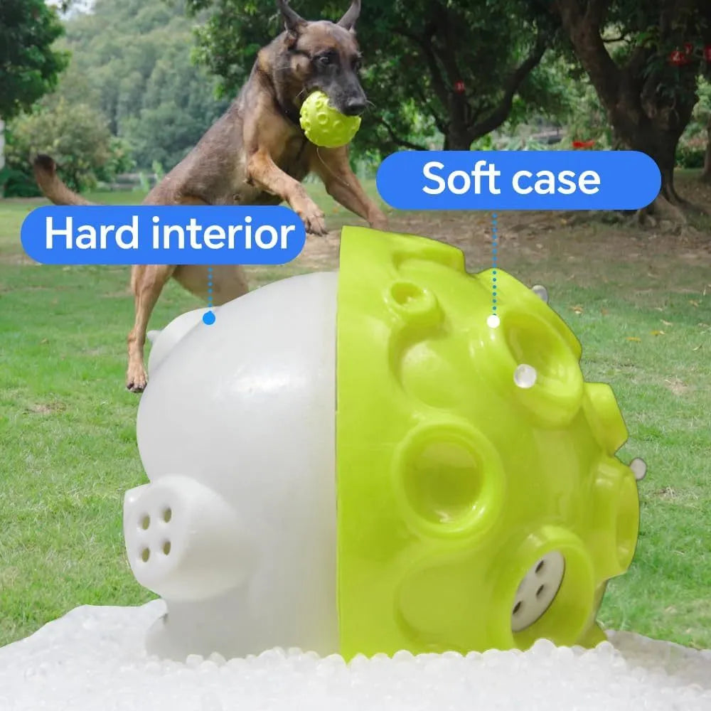 Natural rubber dog toy ball with textured surface in choice of five colours for aggressive chewers