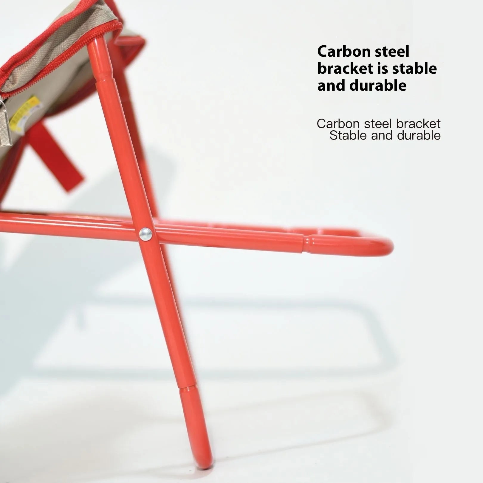 Compact foldable outdoor stool in khaki colour with oxford cloth seat, shown in folded and unfolded states.