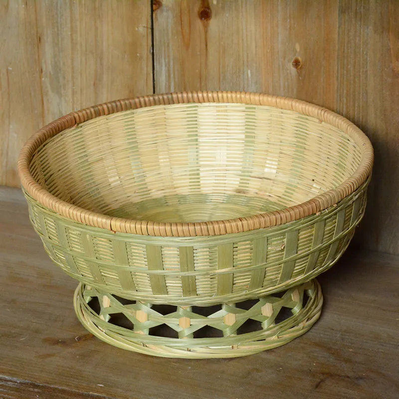 Handmade bamboo storage basket in three sizes: 24x12cm, 25x9cm, and 26x8cm