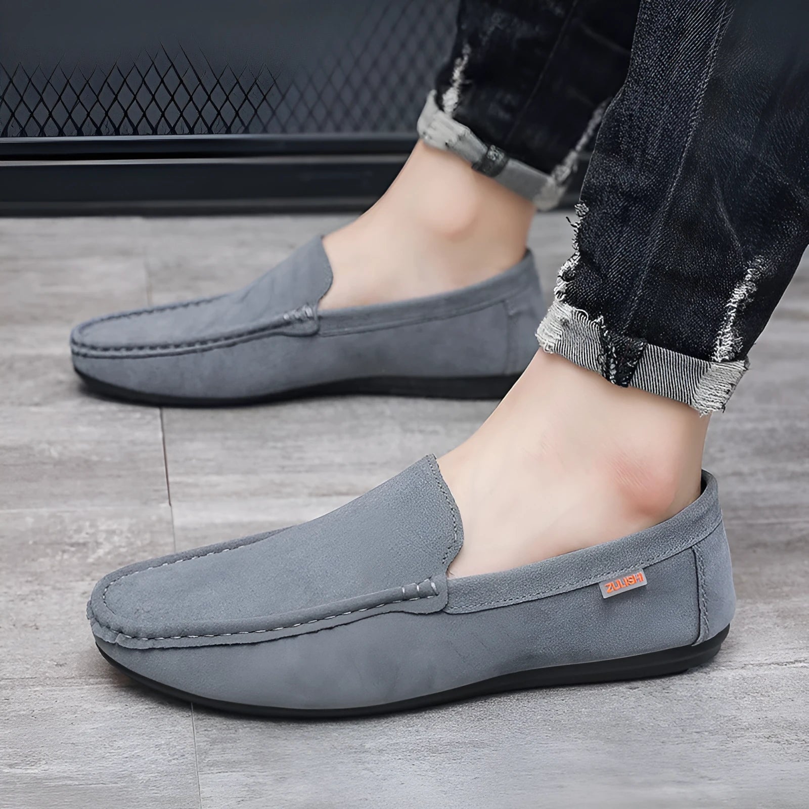 Doudou men's PU upper round toe flat heel casual shoes in black, spring footwear