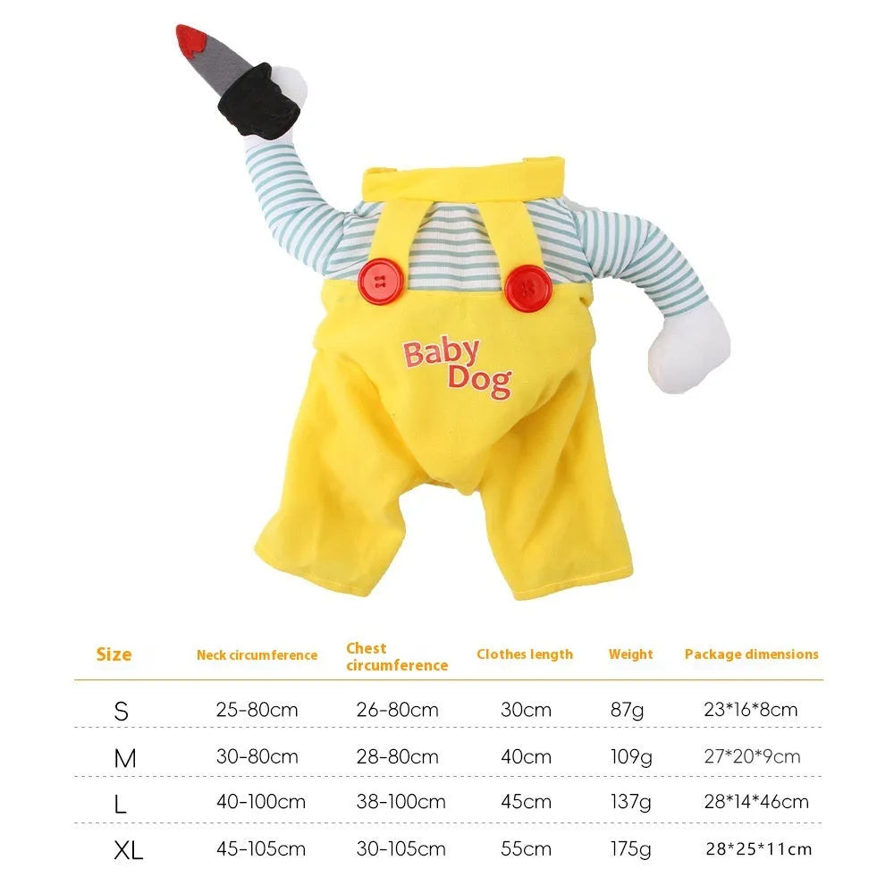 Yellow knife assassin themed polyester costume clothing for a cat.