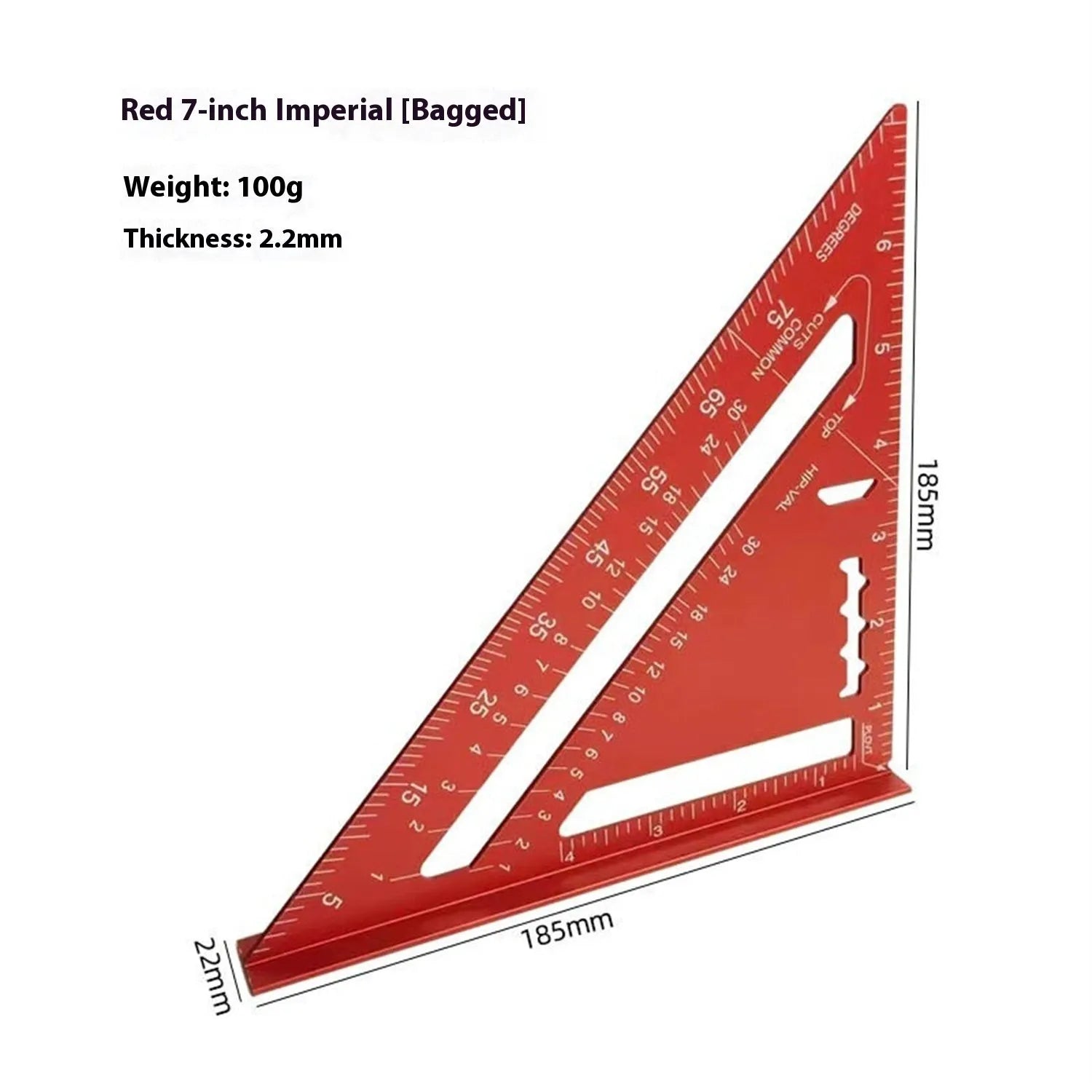 Two red metal combination angle rulers for civil surveying with imperial scales and transparent storage bag