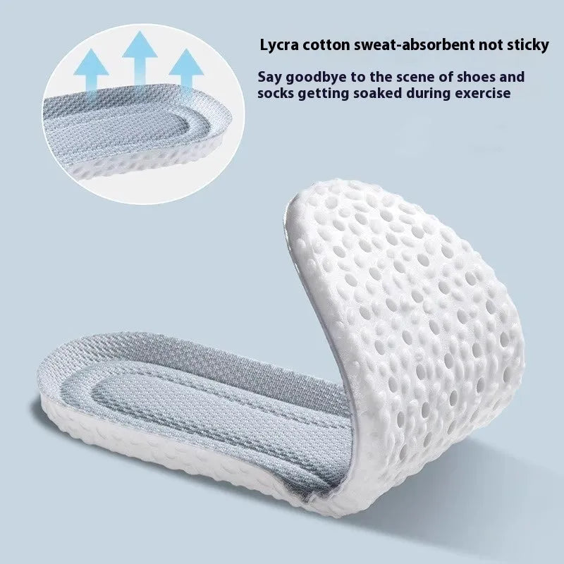 Breathable grey PU sports insoles with high elasticity shown alongside scissors demonstrating trim-to-fit feature