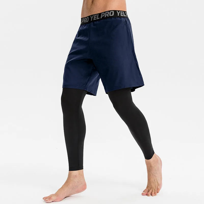 Men's high elastic quick drying tight pants in gray, black, blue, and army green for running and fitness