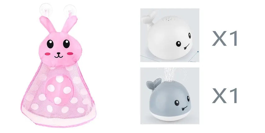 Automatic spray whale bath toy with LED lights floating in water