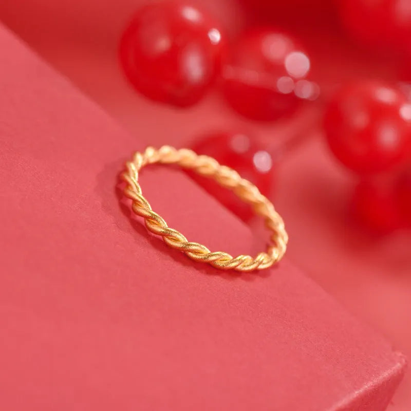 Gold plated brass women's ring shown in twist, simple bracelet glossy, and simple bracelet matte styles.