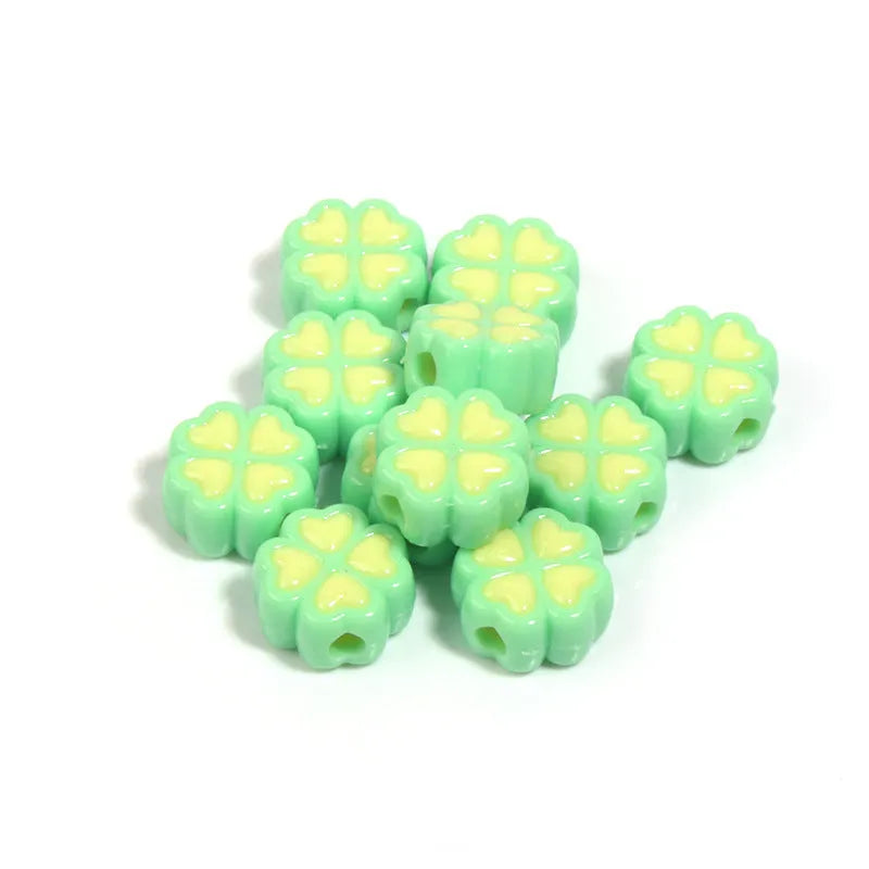 15mm acrylic four-leaf clover beads with frosted finish in multiple colour options