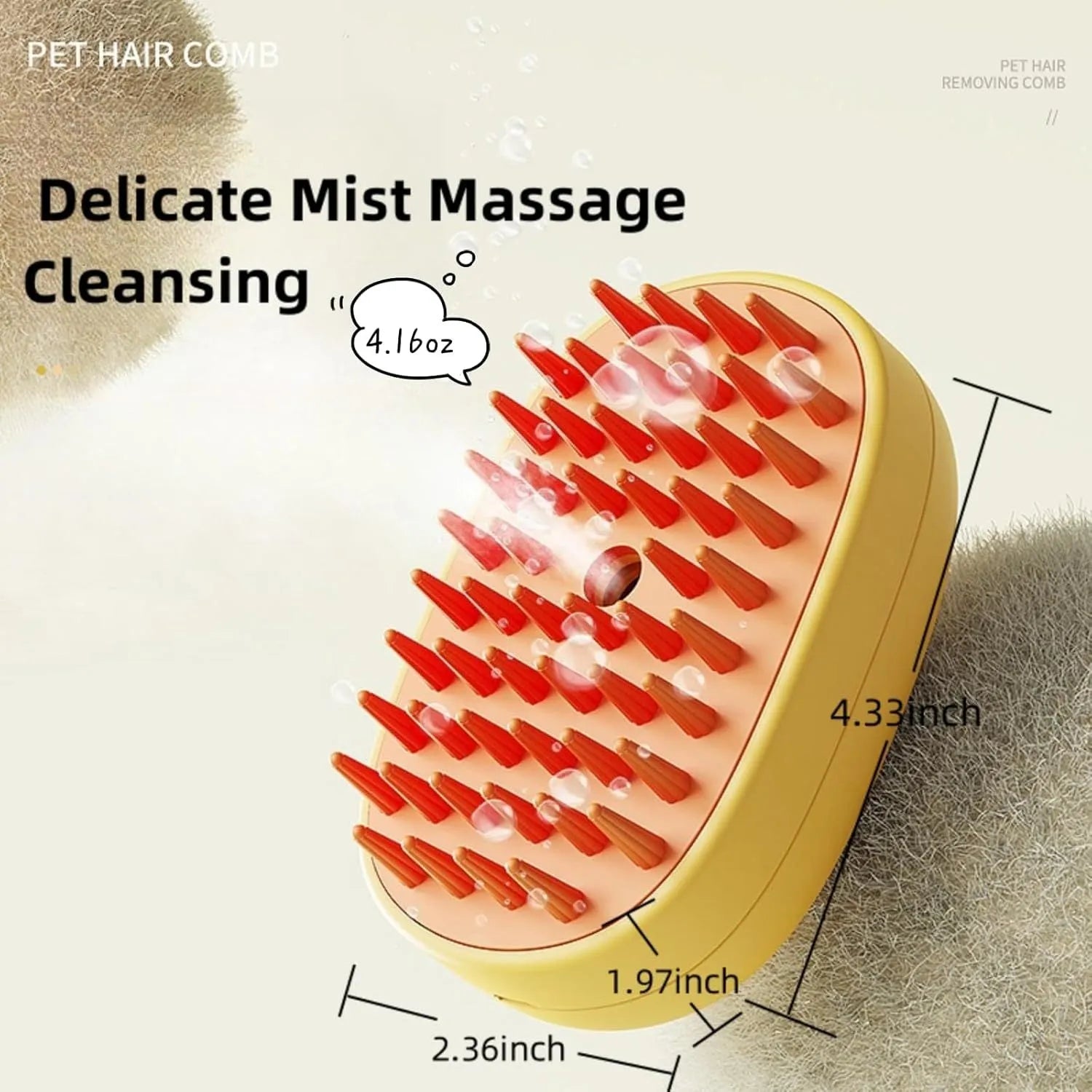 White or yellow rechargeable pet steam brush for grooming dogs and cats.