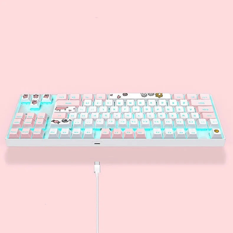 87 key RGB mechanical keyboard with green axis switches, metal panel, two-color key caps, USB cable and optional cotton hand rest