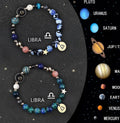 Natural stone zodiac beaded bracelet set showing twelve astrological sign designs