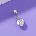 Stainless Steel Heart-shaped Zircon Navel Pin Body Piercing Jewelry for Women Europe America Style Electroplated Belly Button Ring Width 0.8 cm Height 1.8 cm Copper Zircon Material