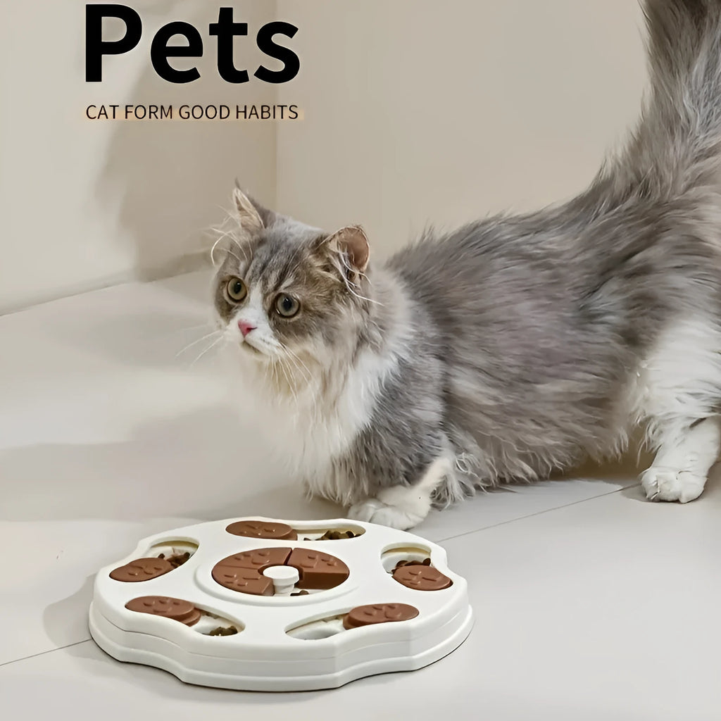 Interactive slow food bowl for pets, round or square, plastic multi-stage challenge for dogs and cats.