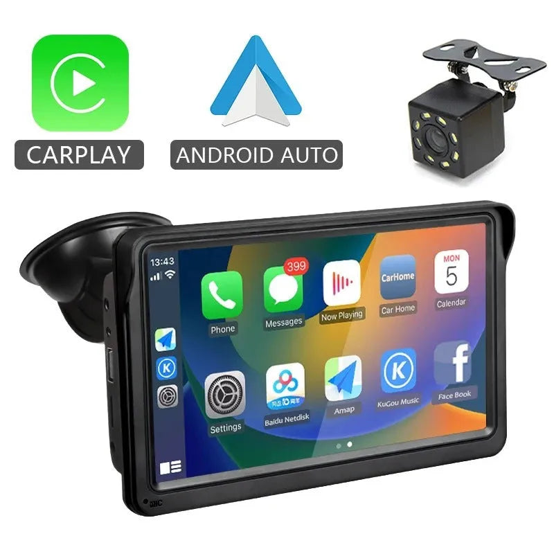 7-inch car display with 1024x600 HD screen, wireless CarPlay and Bluetooth 5.0