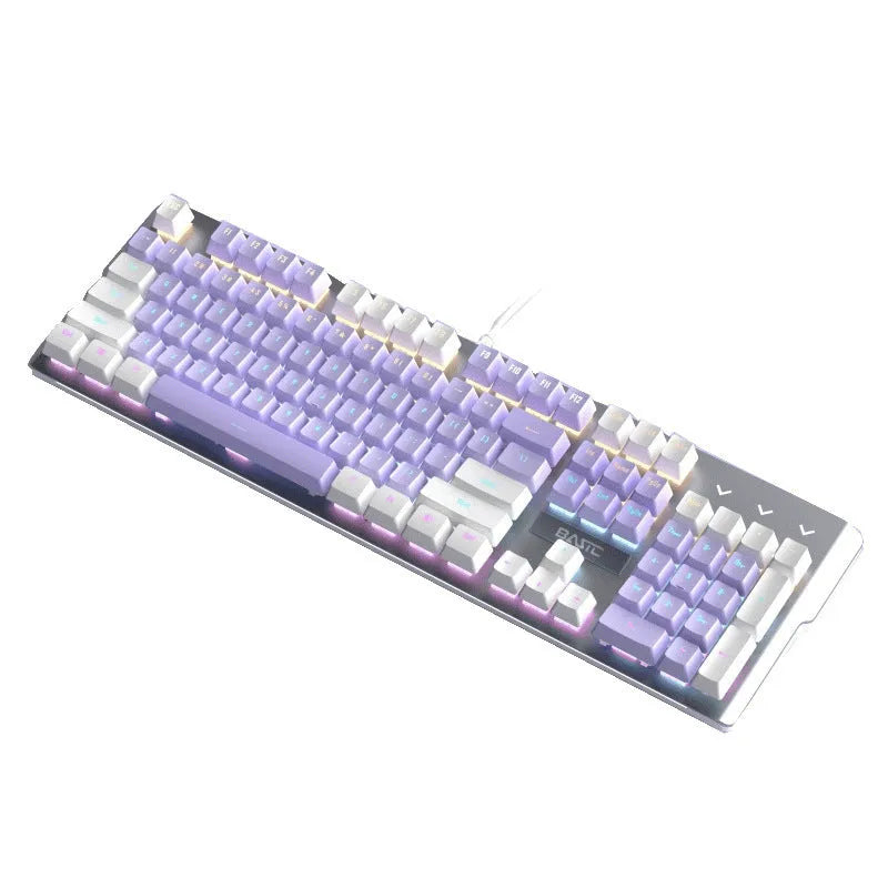 Purple and white mechanical keyboard and mouse gaming bundle with backlighting