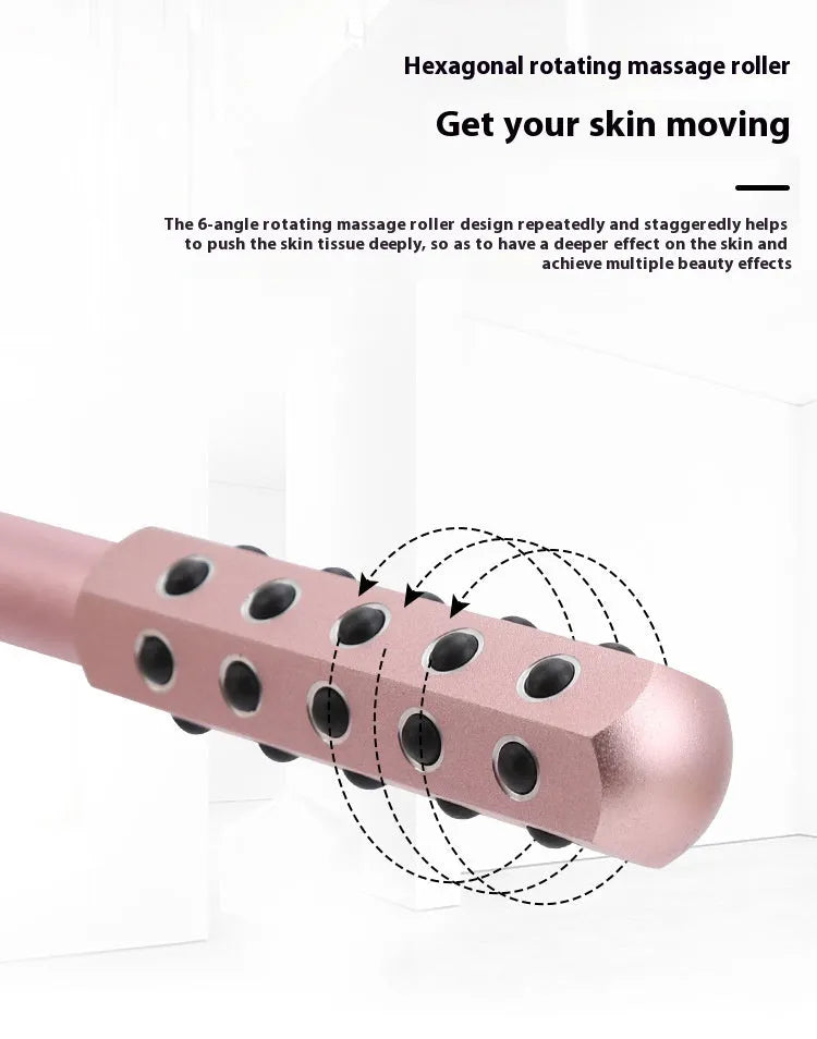 Purple handheld beauty massage roller with germanium particles for facial and eye care