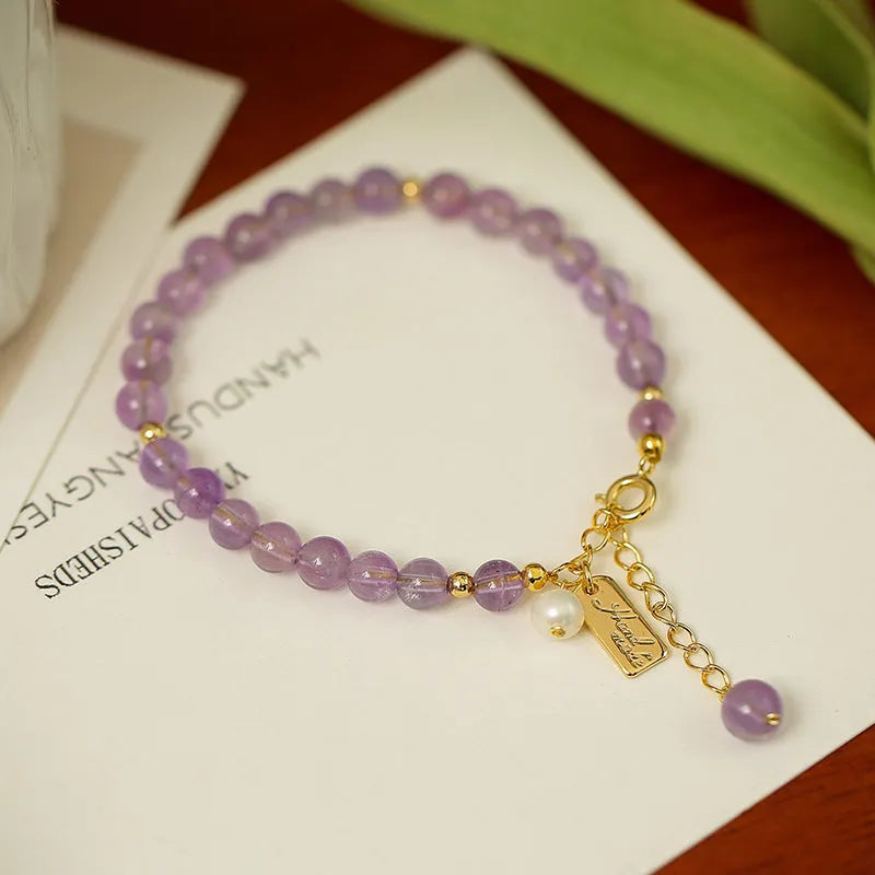 Natural lavender amethyst crystal bracelet with zodiac or animal charms for women