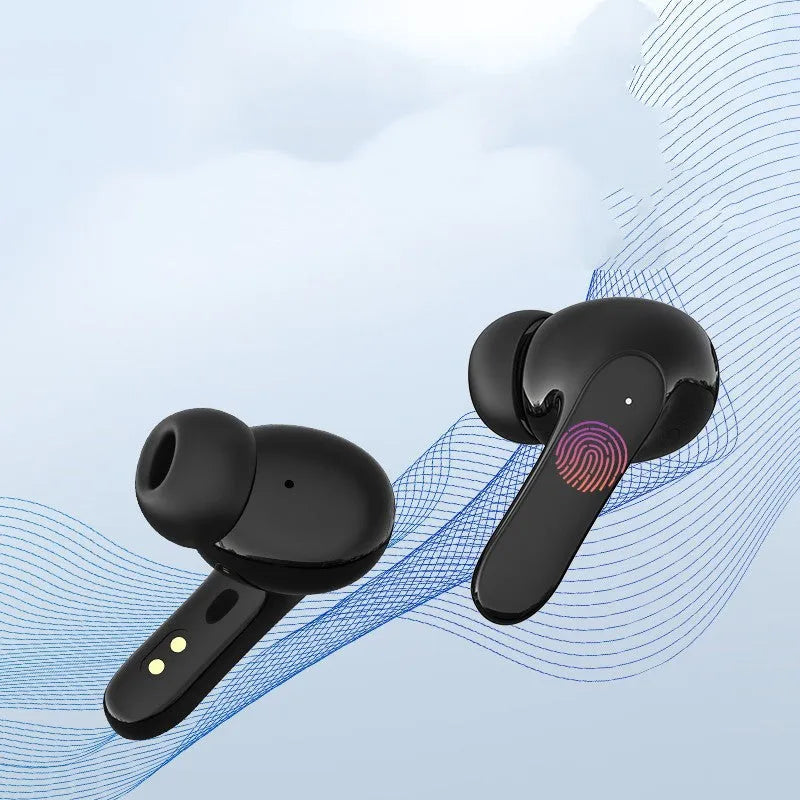 Wireless TWS in-ear sports headphones in neutral white or black with charging cable and instructions