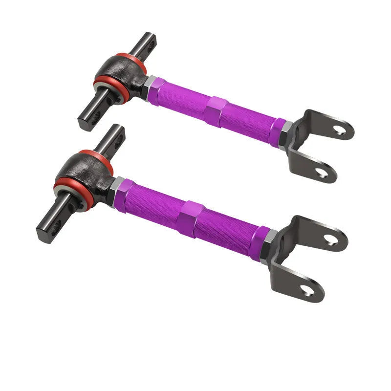 Blue and red aluminium alloy ES bone recliner components for Honda Civic EP3 rear suspension.