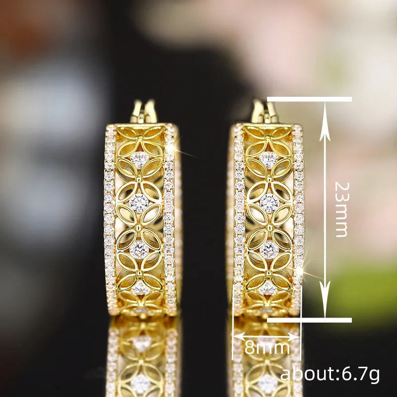 Golden yellow copper ear clip earrings with geometric horse eye flower butterfly design for women