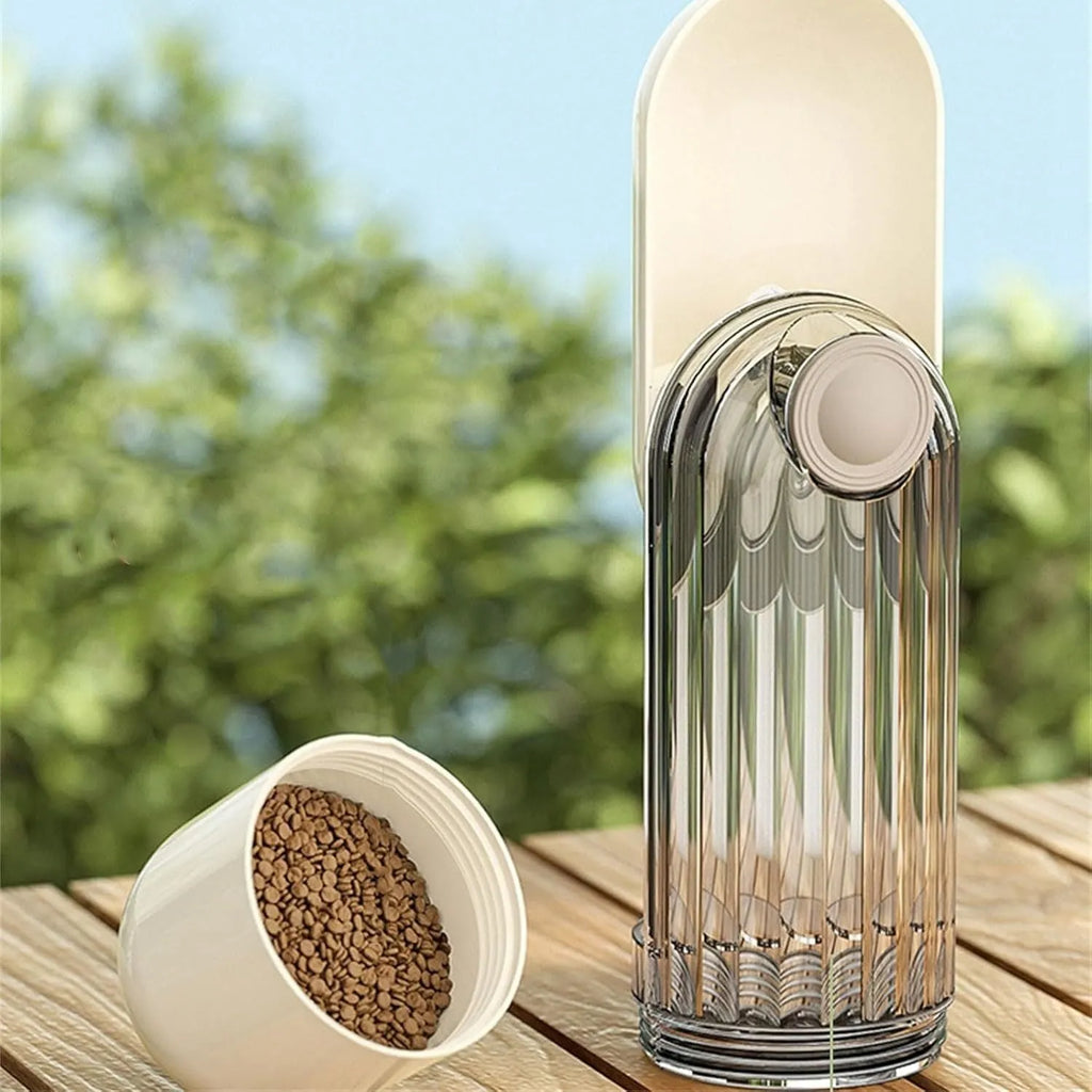 Foldable dog water bottle food dispenser with leak-proof design for outdoor use with pets