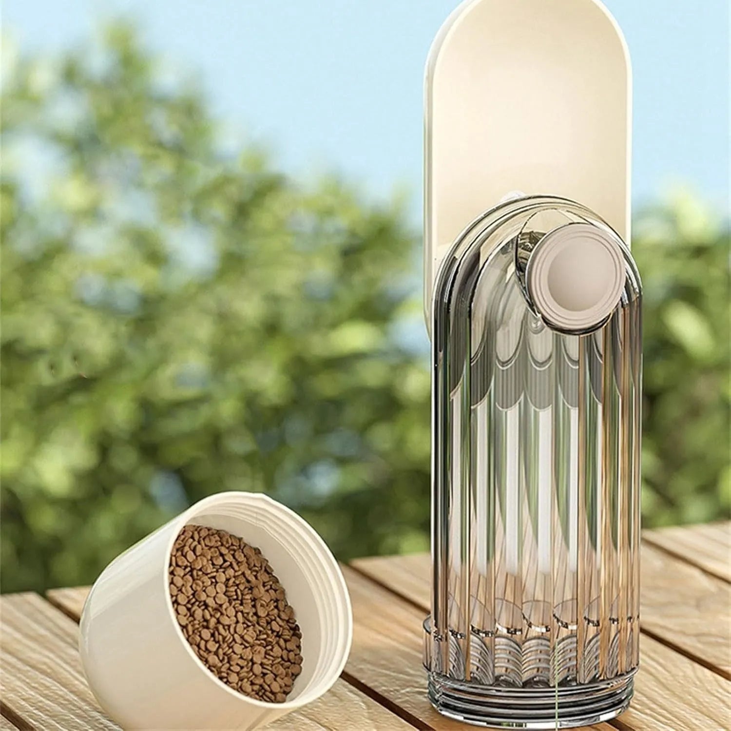 Foldable dog water bottle food dispenser with leak-proof design for outdoor use with pets