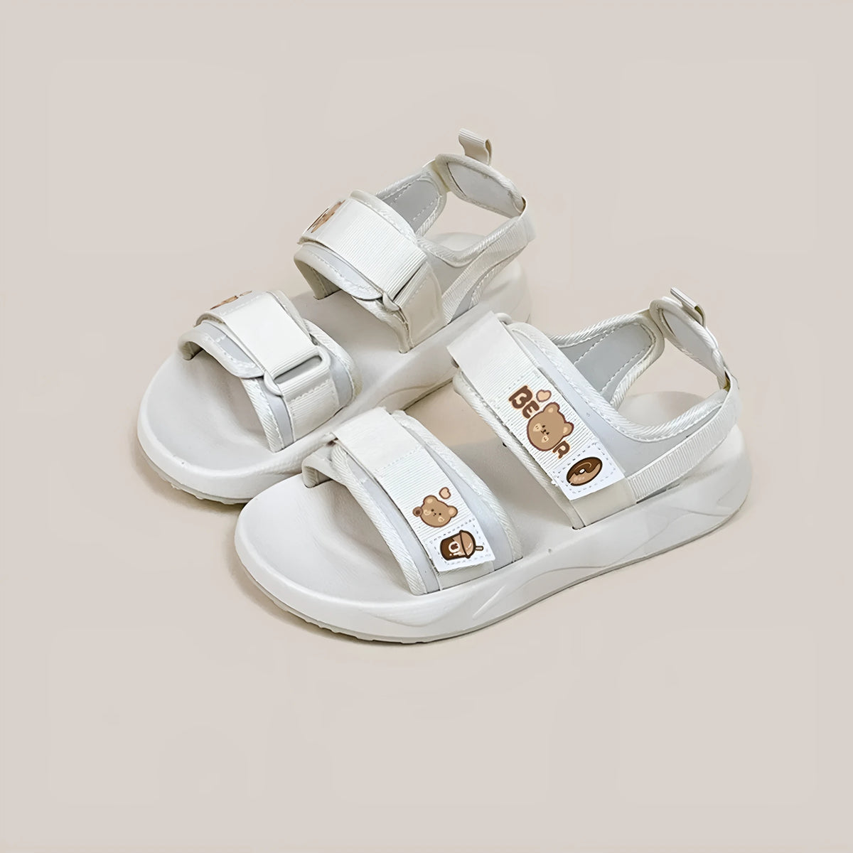 Women's open toe canvas sandals with Velcro fastening, mesh lining, flat rubber sole, Bear Bakery colour, sizes 35-40
