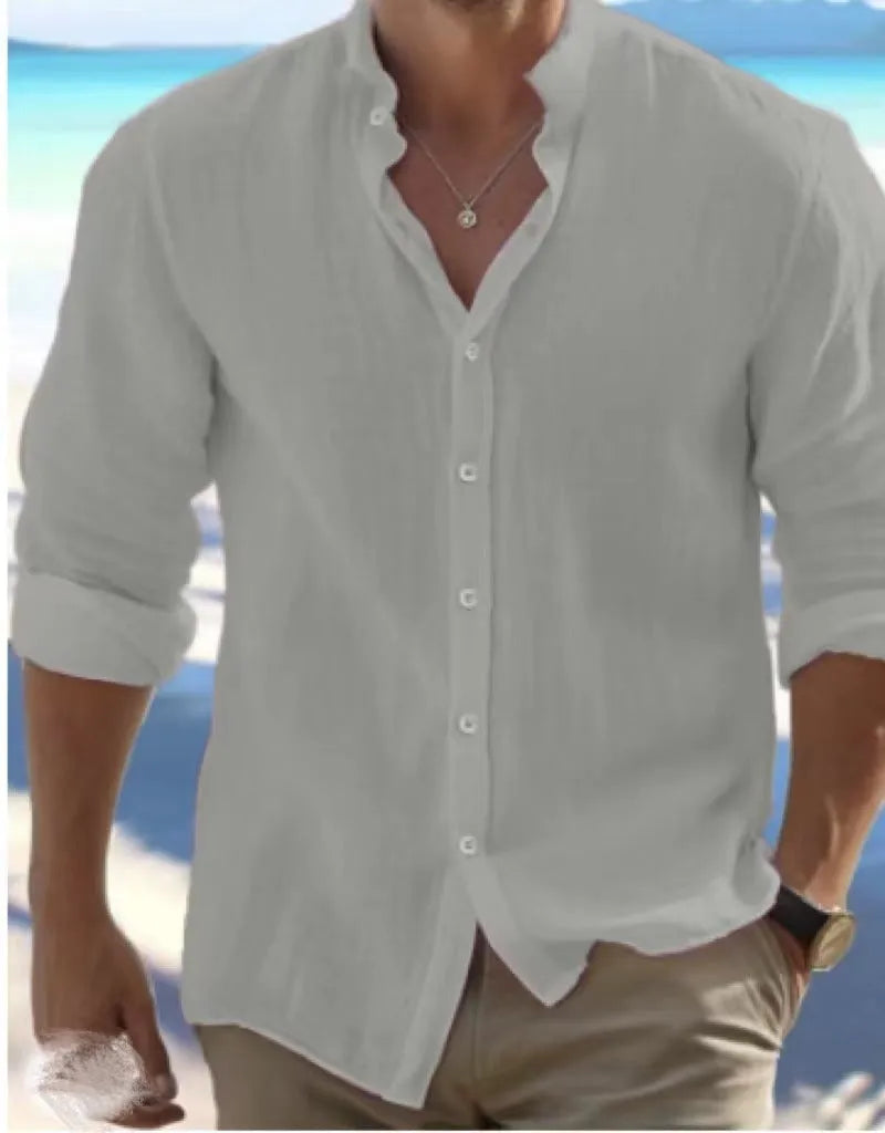 Men's long-staple cotton button beach shirt in a casual pullover style
