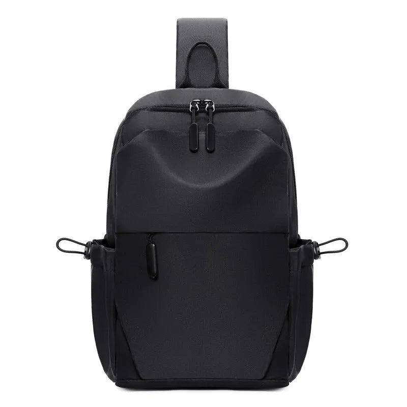 Men's grey waterproof polyester chest bag showing 33cm height dimension