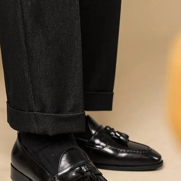 Black and brown genuine leather tassel loafers for business casual wear