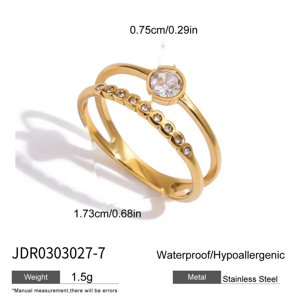 Geometric titanium steel zircon ring in stainless steel with European styling