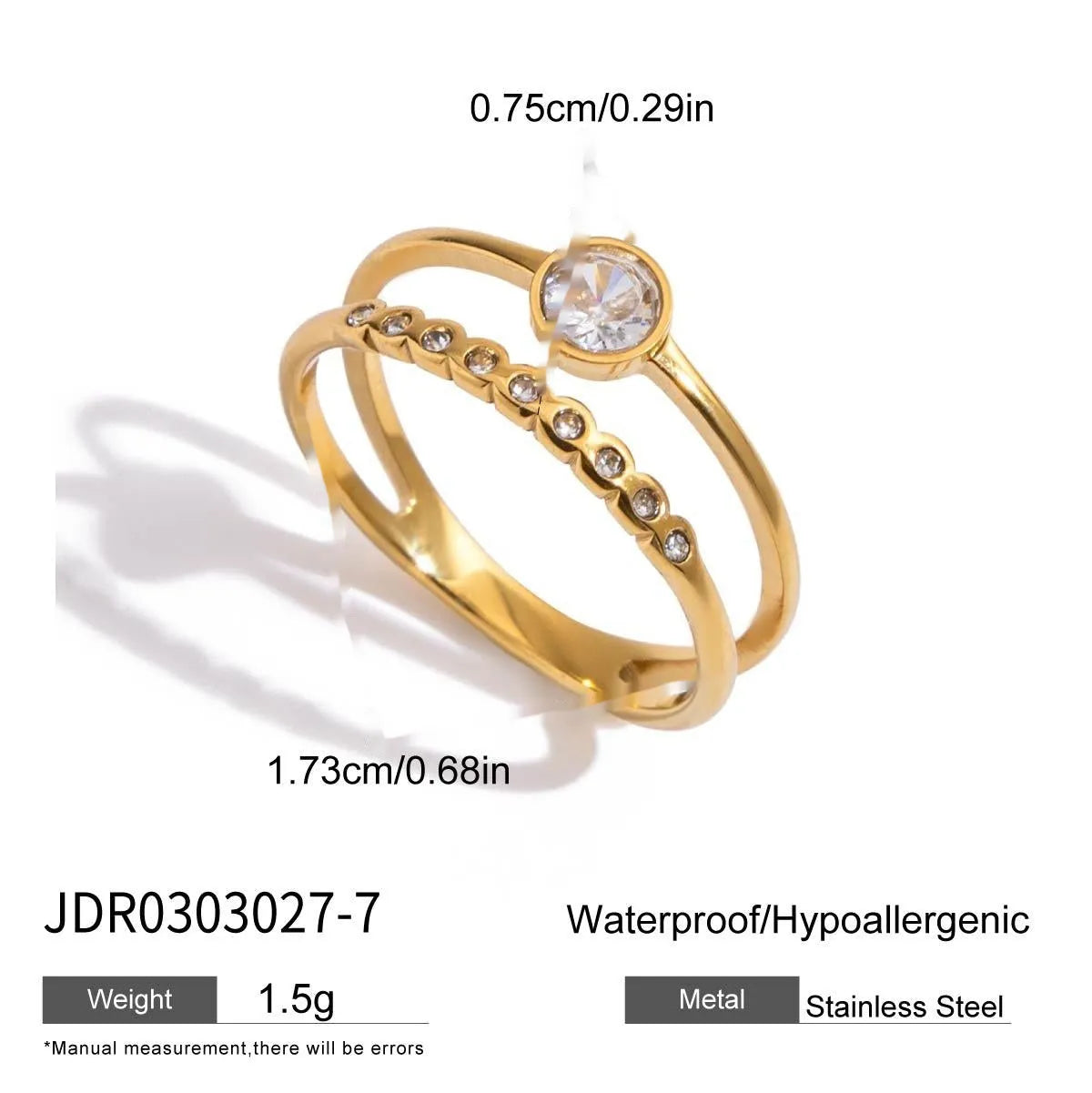 Geometric titanium steel zircon ring in stainless steel with European styling