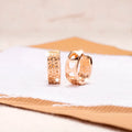 Rose gold electroplated women's earrings with hollowed-out heart design inside circular frame