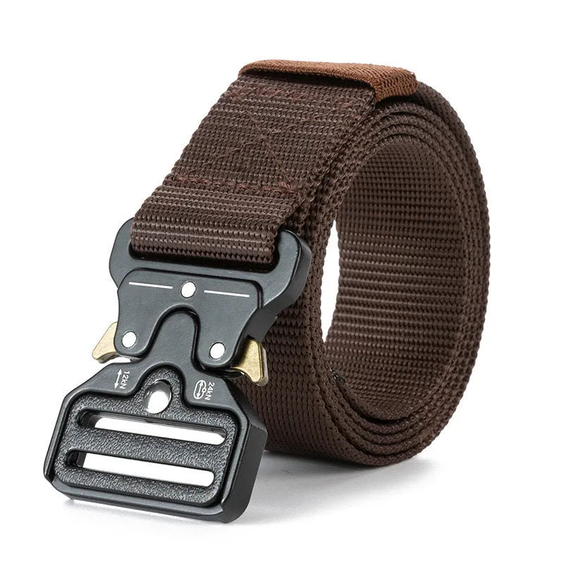 Men's thick canvas tactical belt with alloy release buckle in multiple colour options