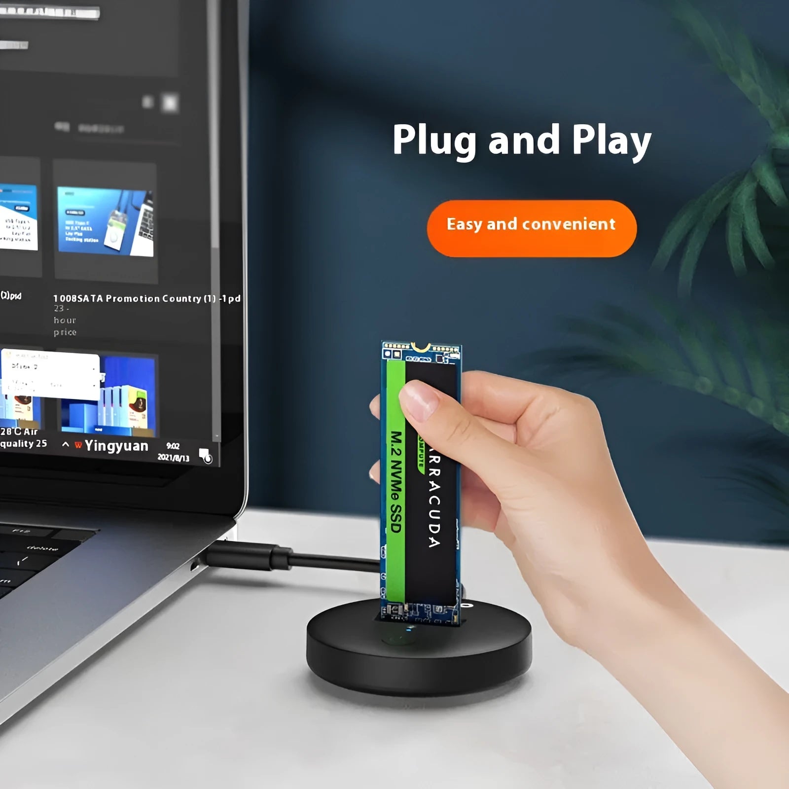 Black external hard disk with USB Type-C connector and ABS material casing