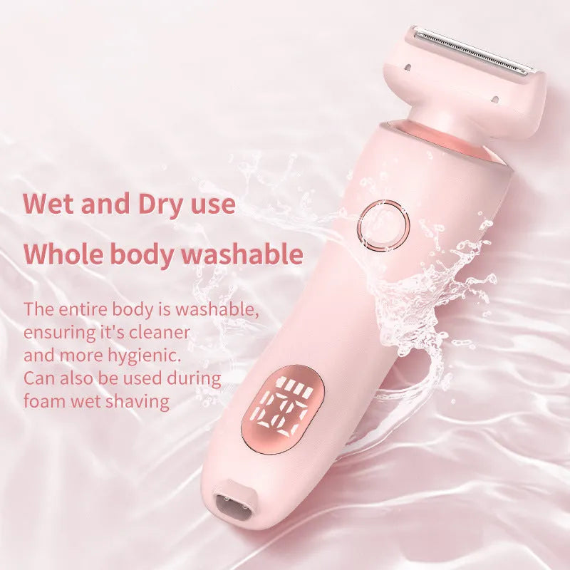 2 in 1 women's electric shaver with square foil and round rotating heads, USB rechargeable, pink colour