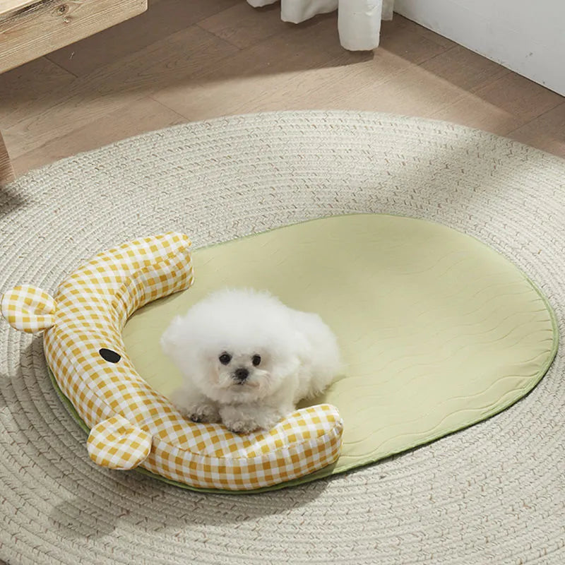 Green and yellow four seasons universal pet bed mattress with cooling pad for dogs and cats