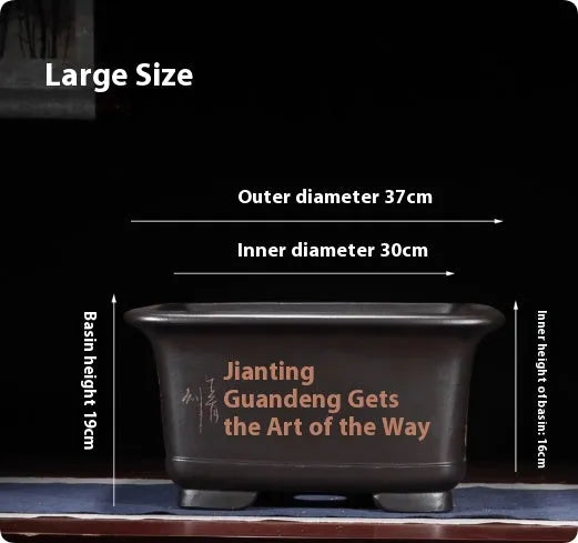 Chinese style purple clay bonsai flower pot in antique carved design for indoor living room plant display