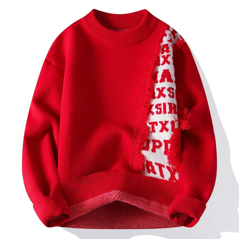 Men's loose fit knitted pullover jumper in grey with ribbed hemline and long sleeves.