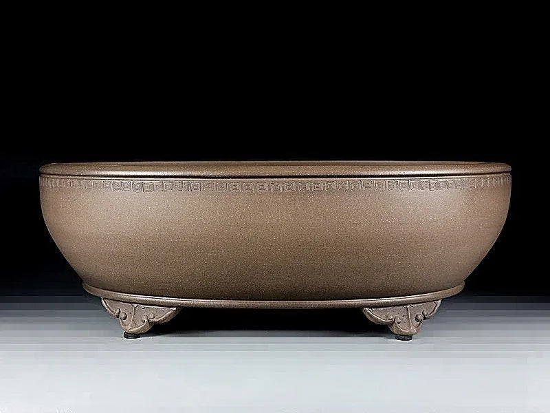 Handmade oval purple sand flowerpot with black mud design measuring 50x39.5x16cm
