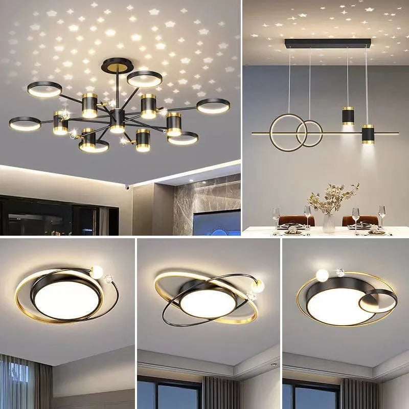 Black iron chandelier with 13 LED heads and 1000mm diameter hanging in a living room