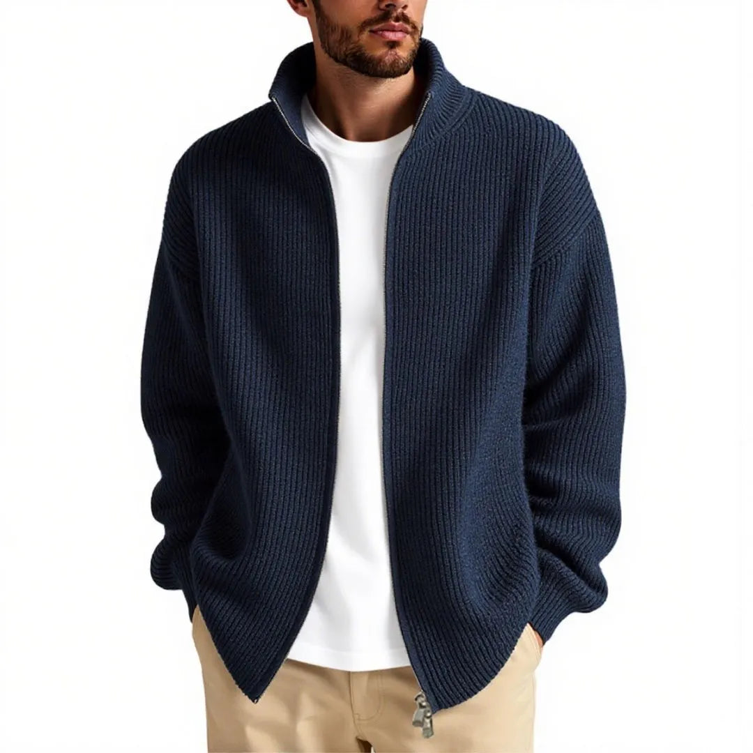 Men's loose fit cardigan sweater coat in chemical fibre blend fabric available in multiple colours