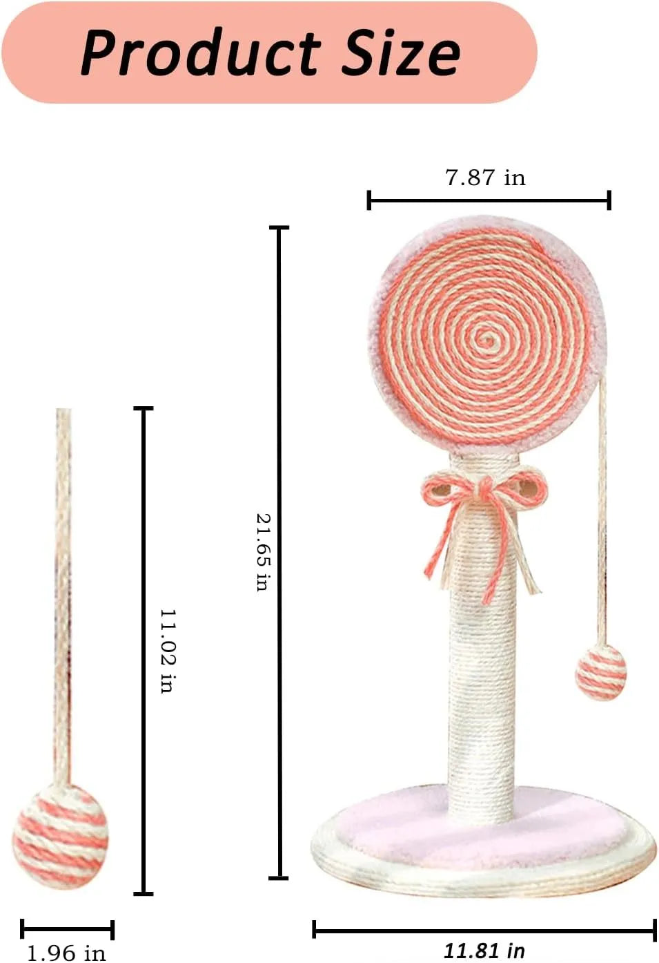 Blue cat scratching post with natural sisal rope and a hanging ball on a sturdy wooden base