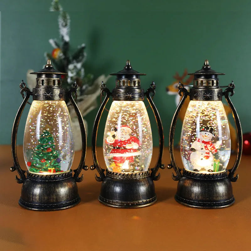 Crystal ball Christmas oil lamp decoration with LED lights in snowman and elderly designs